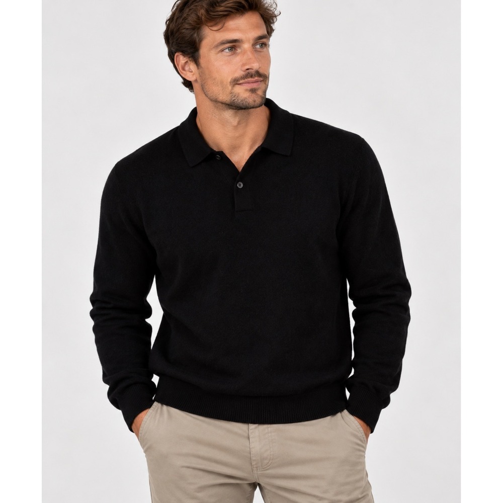Nordstrom Polo Sweater 100% Cashmere Pullover Black Quiet Luxury Office Mens XL